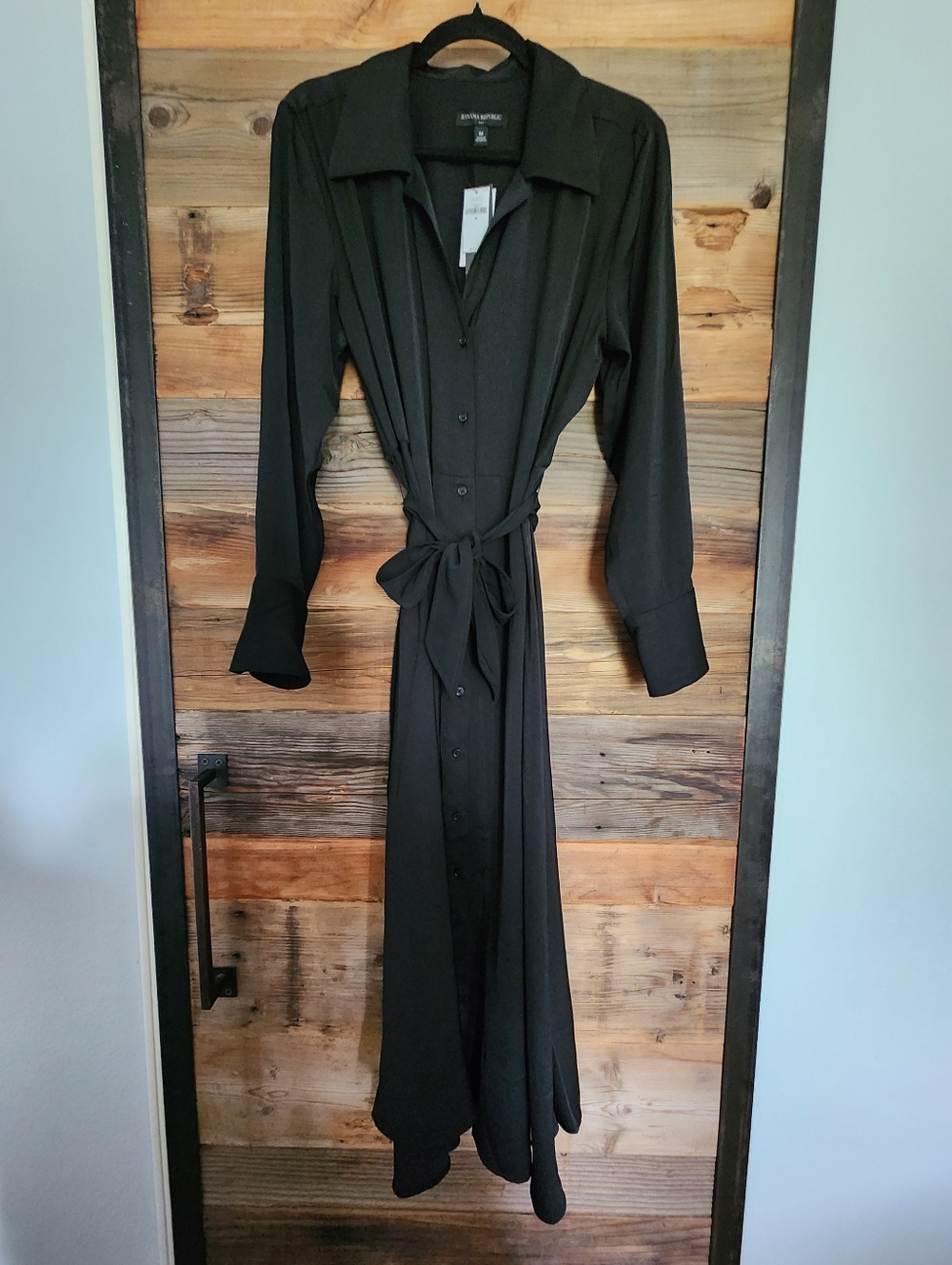 Banana Republic Satin Black Long Sleeve Shirt Dress